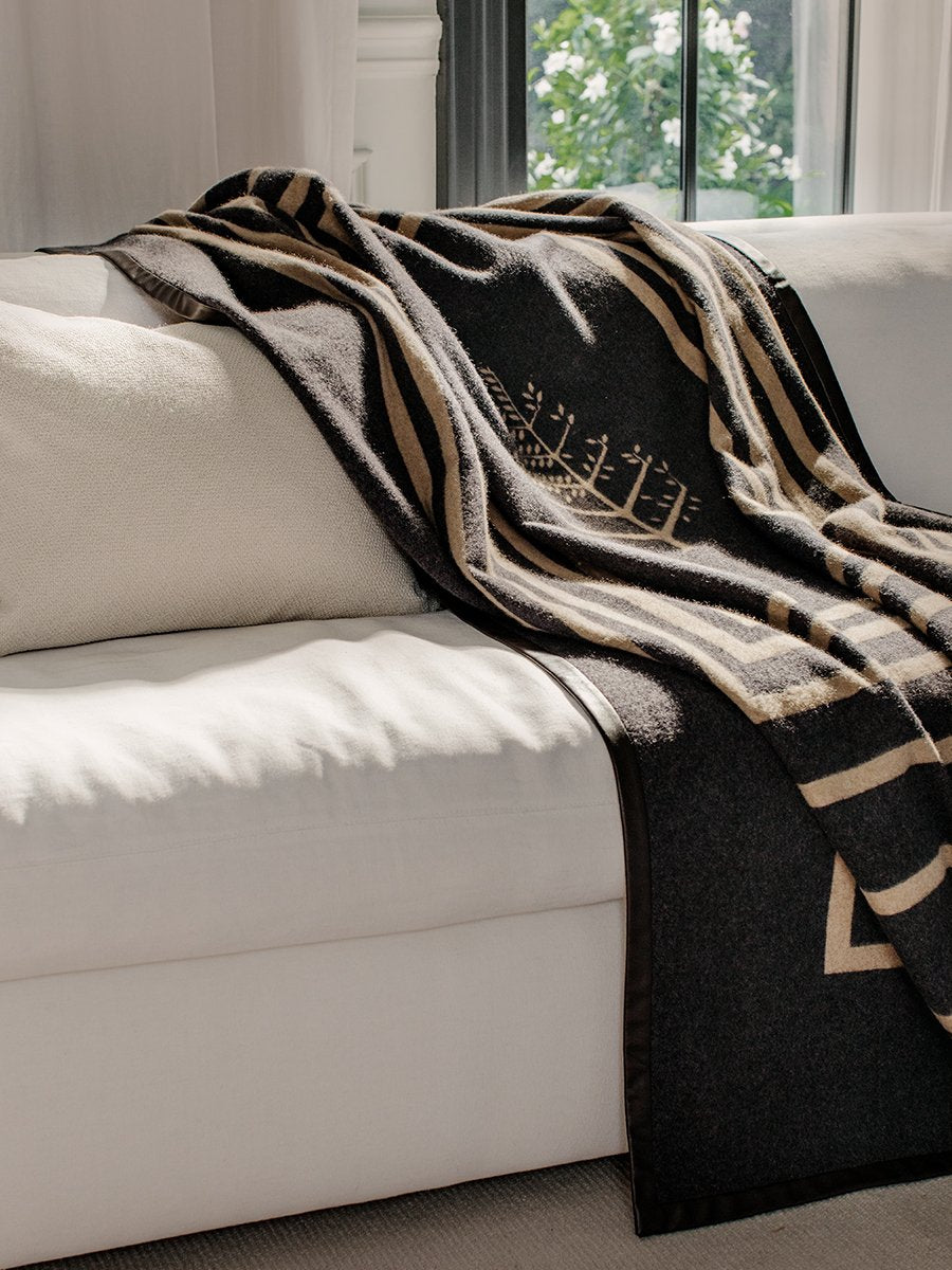 Leather Trim Throw