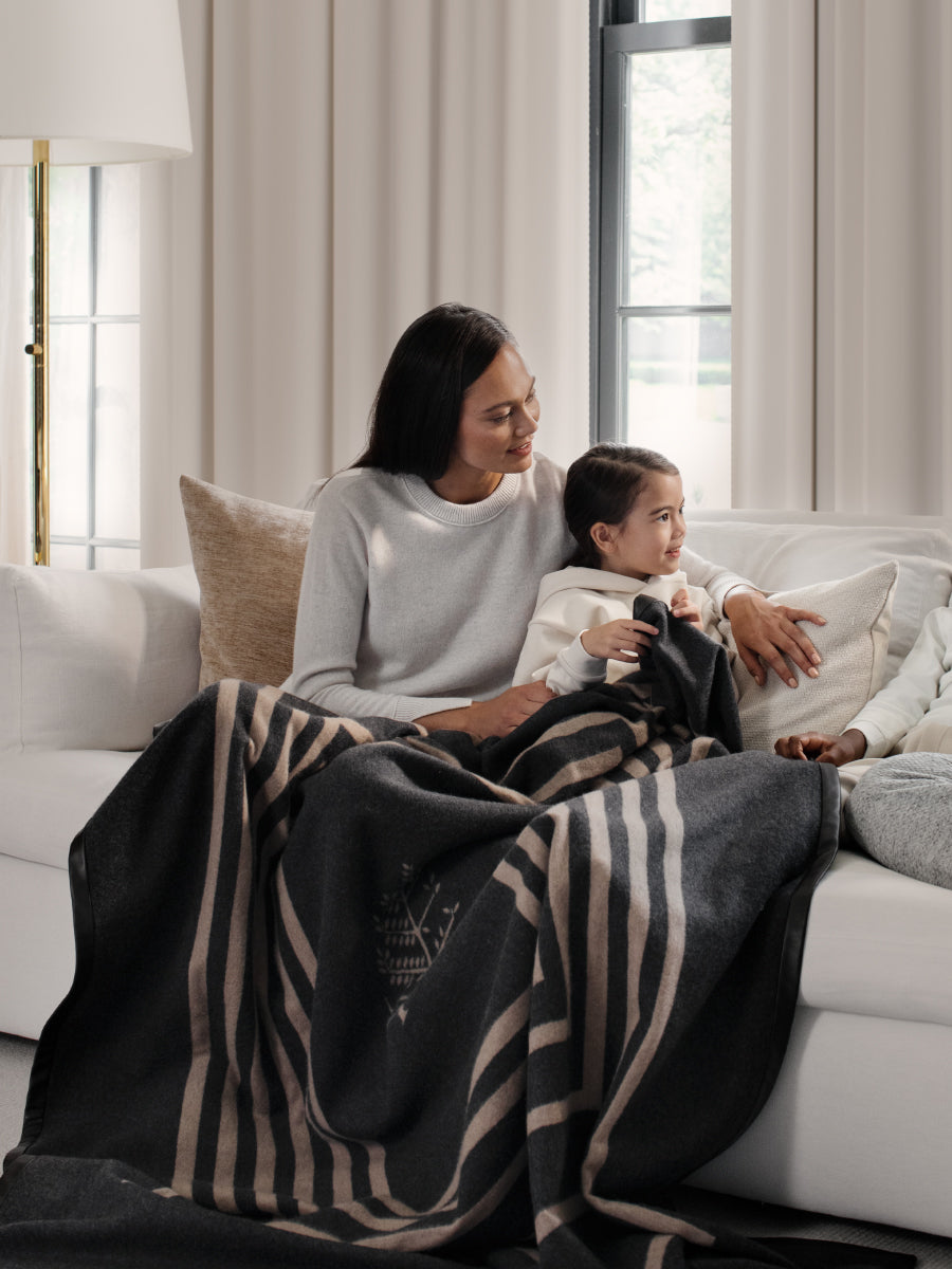 Leather Trim Throw